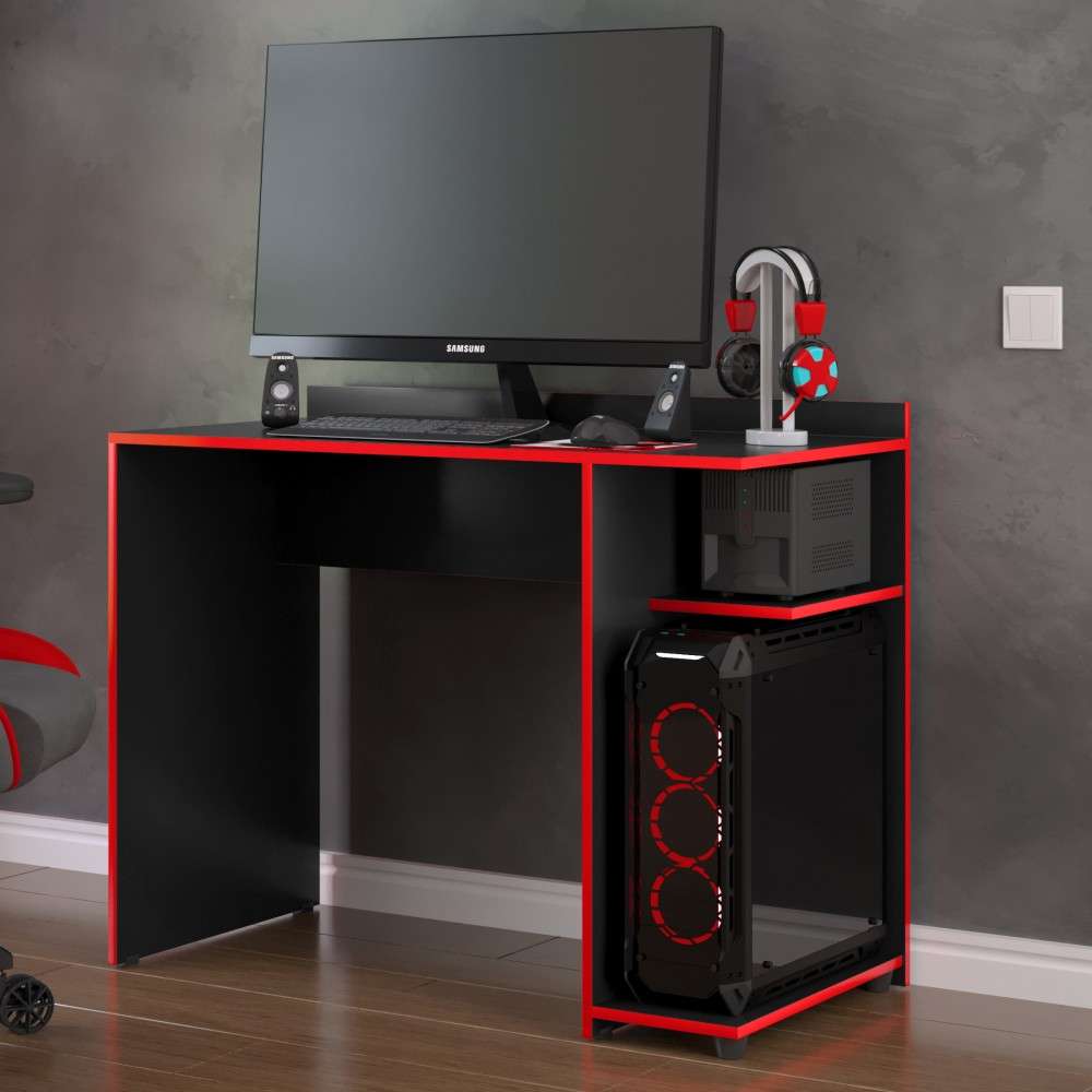 Escritorio Gamer Génova, Negro/Rojo