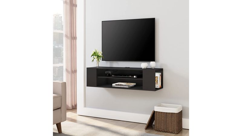  Mueble de TV negro con toma de corriente para TV de 55 pulgadas  y 8 cajones de ancho de 47 pulgadas de largo para soporte de TV de 55  pulgadas en