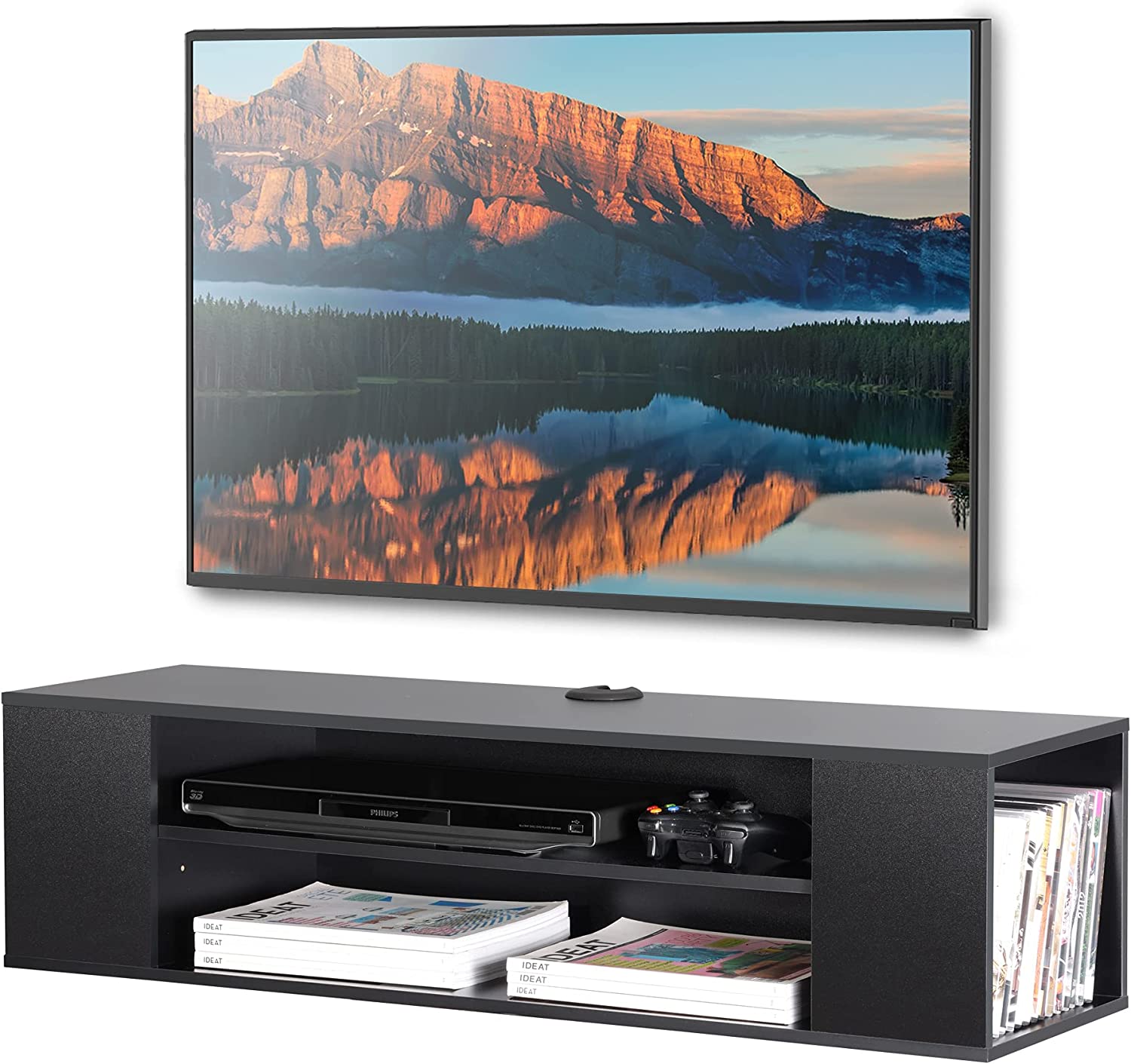  Mueble de TV negro con toma de corriente para TV de 55 pulgadas  y 8 cajones de ancho de 47 pulgadas de largo para soporte de TV de 55  pulgadas en