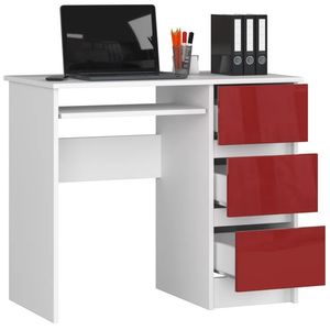 Escritorio de Melamina Moderno Blanco-Rojo 90cm