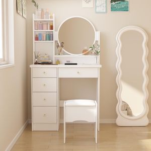Tocador de Maquillaje Melamina Blanco 80cm
