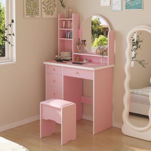 Tocador de Maquillaje Melamina Rosa 80cm