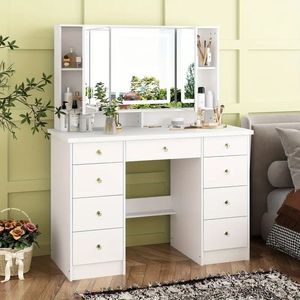 Tocador de Maquillaje con Luces Led Blanco 110cm