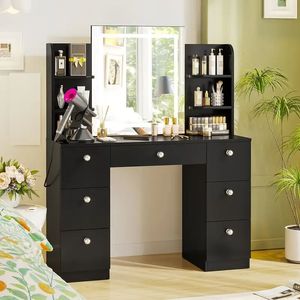 Tocador de Maquillaje Luz Led Negro 110cm