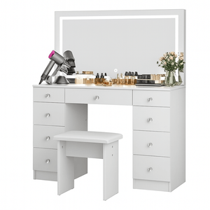 Tocador de Maquillaje con Espejo y Luces Blanco 110cm