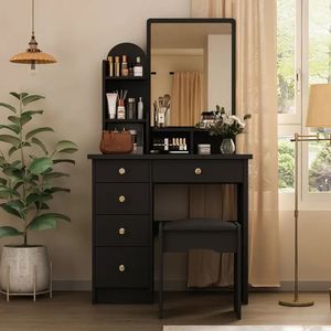 Tocador de Maquillaje Moderno Negro 80cm