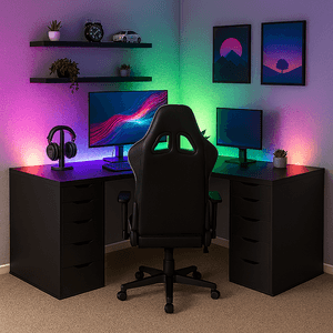 Escritorio Gamer en L de Melamina Negro