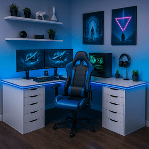 Escritorio Gamer en L con Luces Blanco 180cm