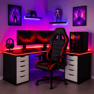Escritorio Gamer en L con Luces Negro 180cm
